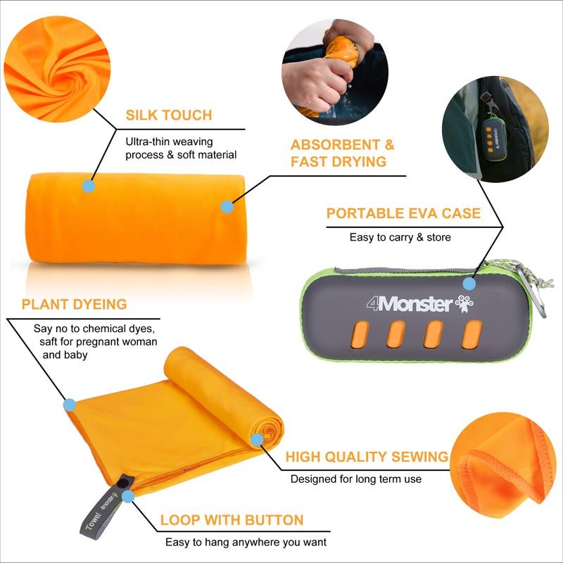 4Monster Microfiber Towel, Travel Towel, Camping Towel, Fast Drying, Soft Light Weight, Suitable for Gym, Beach, Swimming, Backpacking and More (Orange, Medium (24 x 48 inches)) - Image 4